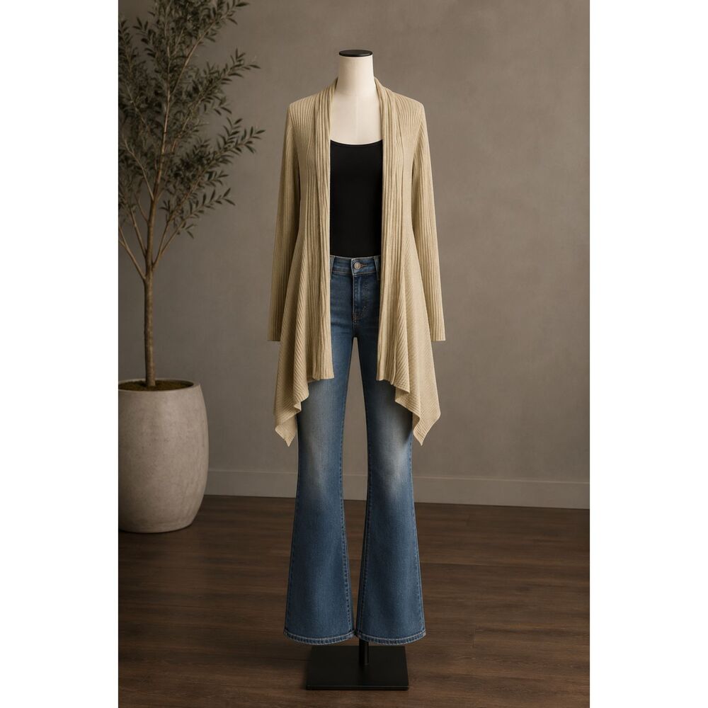 Investments Gold Metallic Ribbed Open Front Cardigan Sweater Size Large